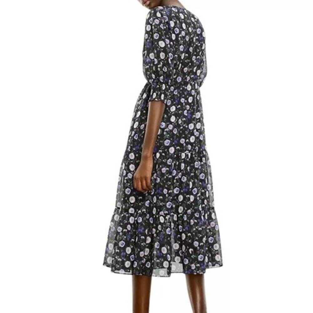 The Kooples Womens Size XS Black Floral Print Empire Midi Silk Dress $425 NWT - Picture 3 of 14